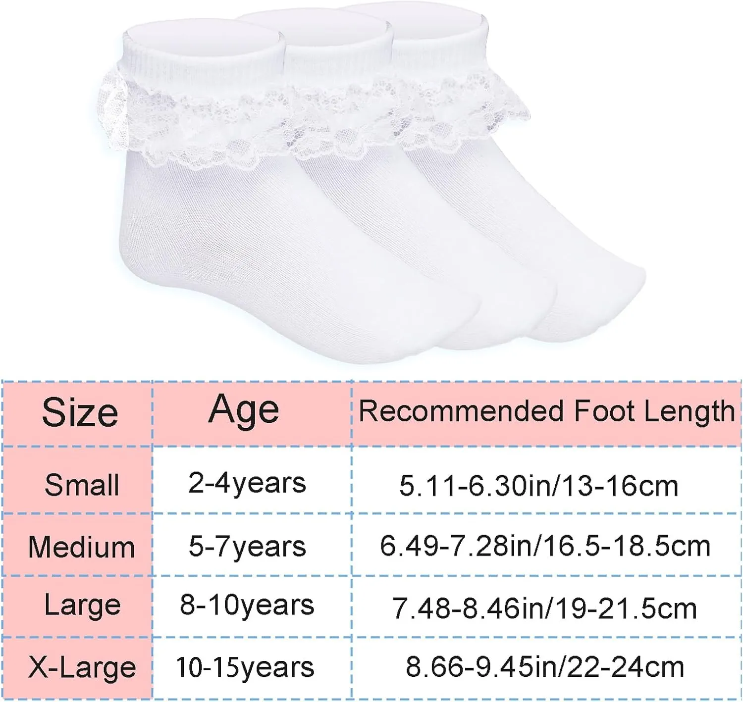 3 Pairs Girls Ruffle Socks White Ruffled Lace Socks for Girls Toddler Frilly Dress Socks