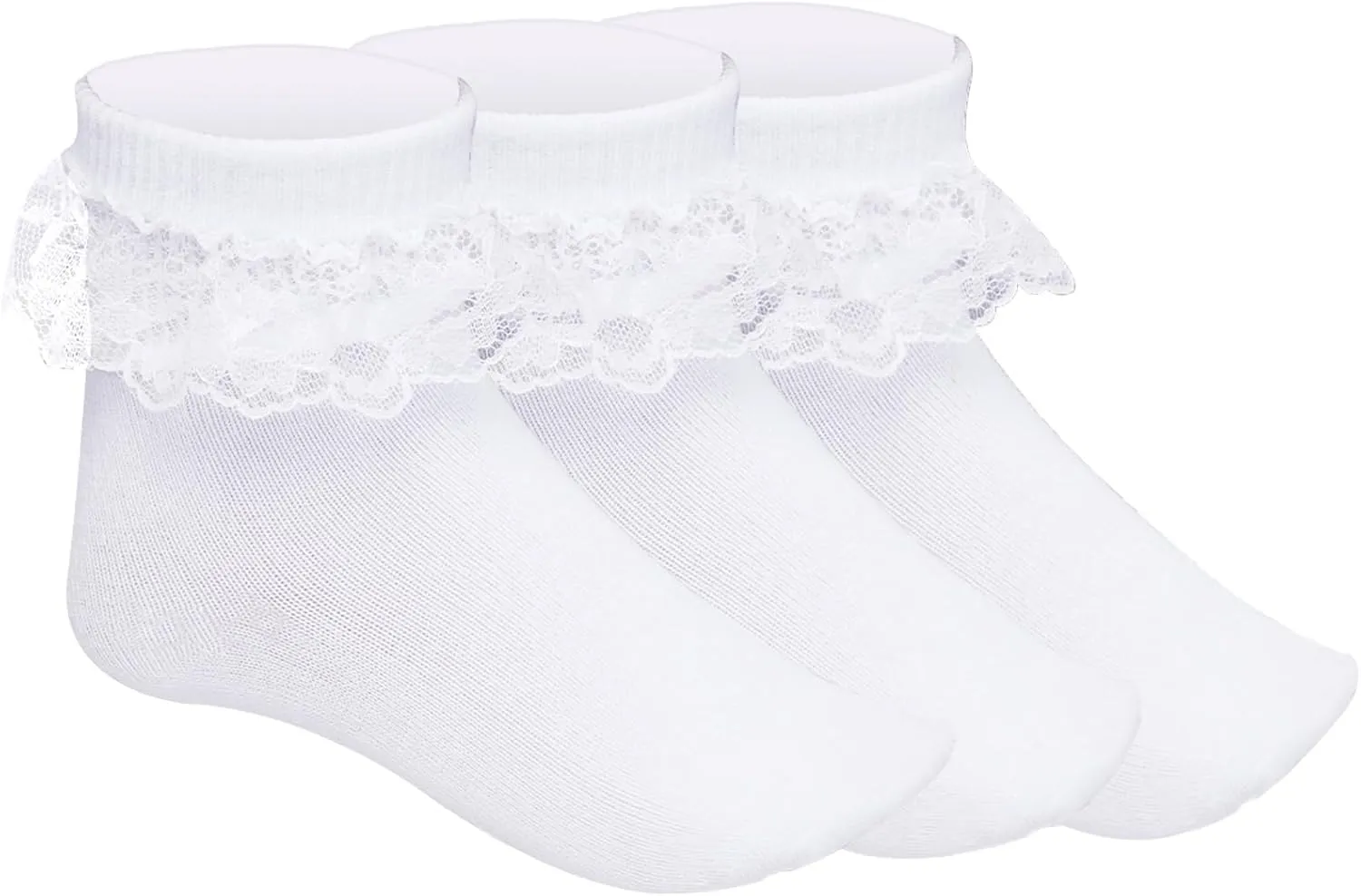 3 Pairs Girls Ruffle Socks White Ruffled Lace Socks for Girls Toddler Frilly Dress Socks