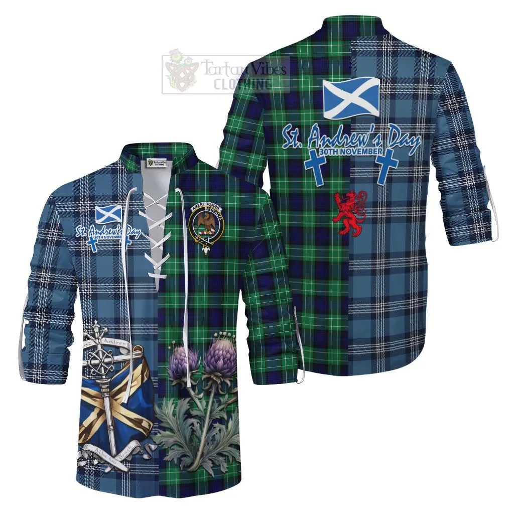 Abercrombie Tartan Ghillie Kilt Shirt Happy St. Andrew's Day Half Tartan Style