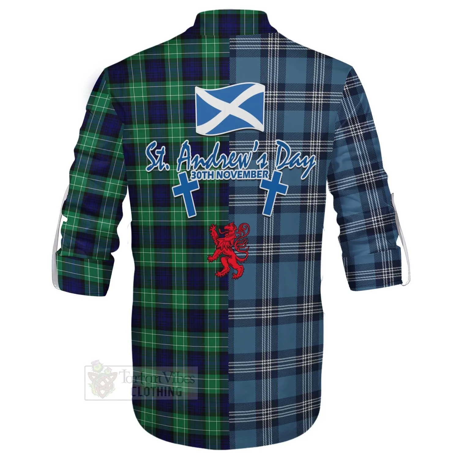 Abercrombie Tartan Ghillie Kilt Shirt Happy St. Andrew's Day Half Tartan Style