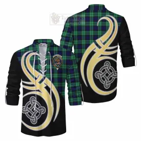 Abercrombie Tartan Ghillie Kilt Shirt with Family Crest and Celtic Symbol Style