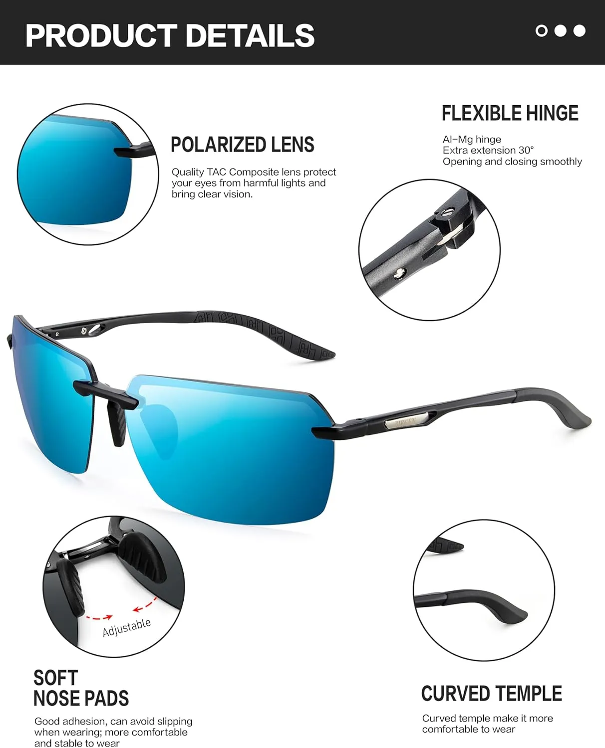 BIRCEN Polarized Sunglasses for Men - UV Protection Sports Sun Glasses Classic Black Shades for Driving Fishing