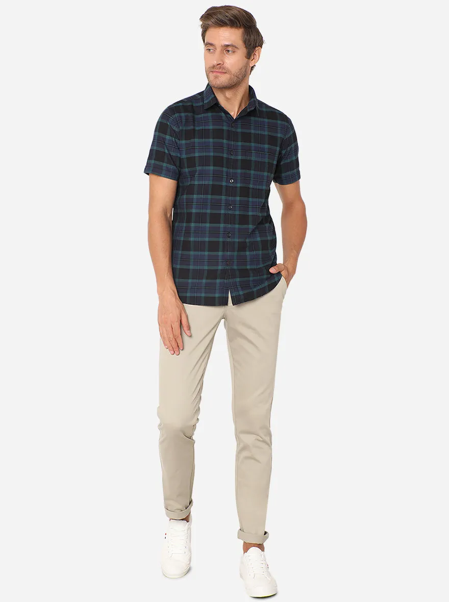 Blue & Black Checked Slim Fit Semi Casual Shirt | JadeBlue