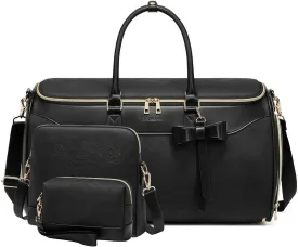 Garment Bags for Travel,Leather Convertible Garment Duffle Bag with Toiletry,Waterproof Carry On Garment Bag with Shoe Compartment,2 in 1 Suit Travel Bag for Women Weekender 3pcs Set