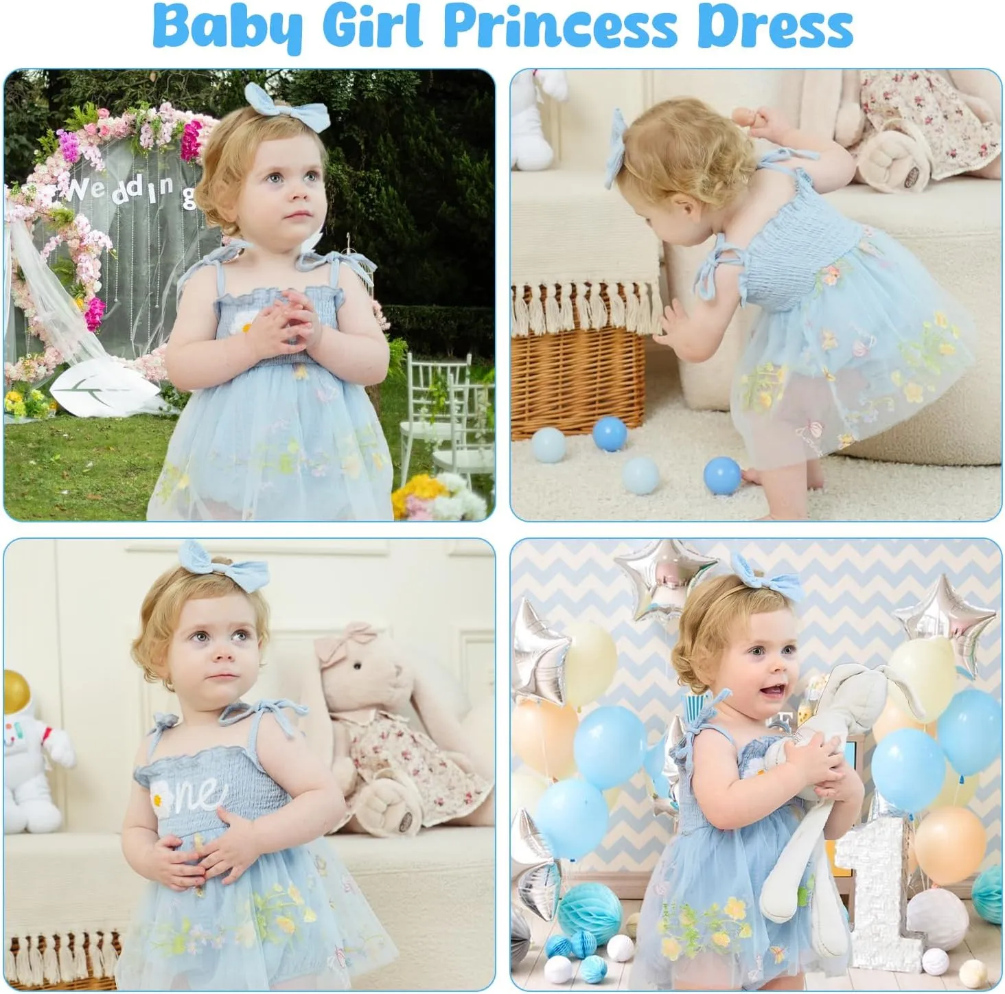 HONGTEYA Baby Girl 1st Birthday Outfit Girl First Birthday Clothes One Year Old Gifts Lace Romper Tulle Summer Newborn Dress