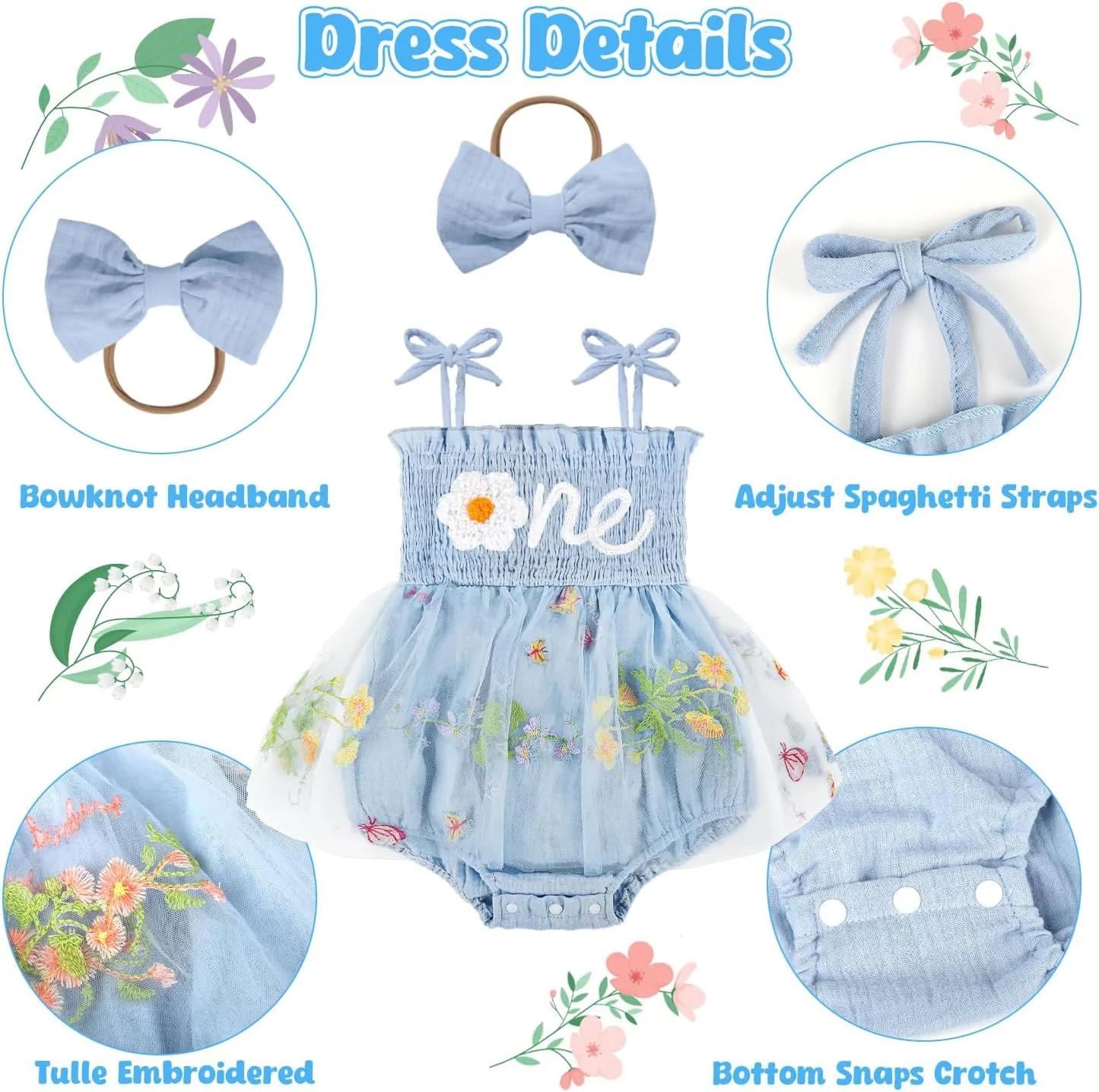 HONGTEYA Baby Girl 1st Birthday Outfit Girl First Birthday Clothes One Year Old Gifts Lace Romper Tulle Summer Newborn Dress