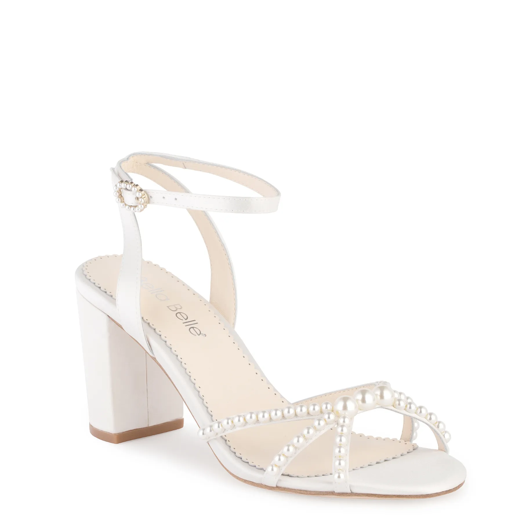 Lilia - Ivory Open-Toe Strappy Pearl Block Heels