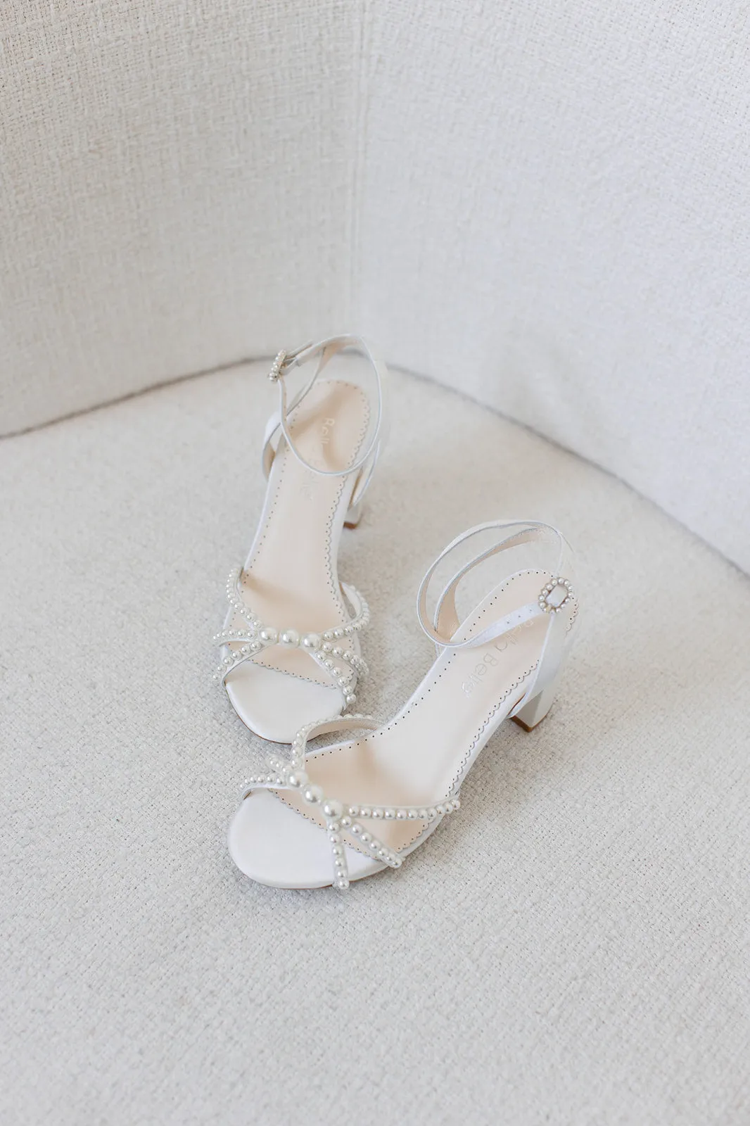 Lilia - Ivory Open-Toe Strappy Pearl Block Heels