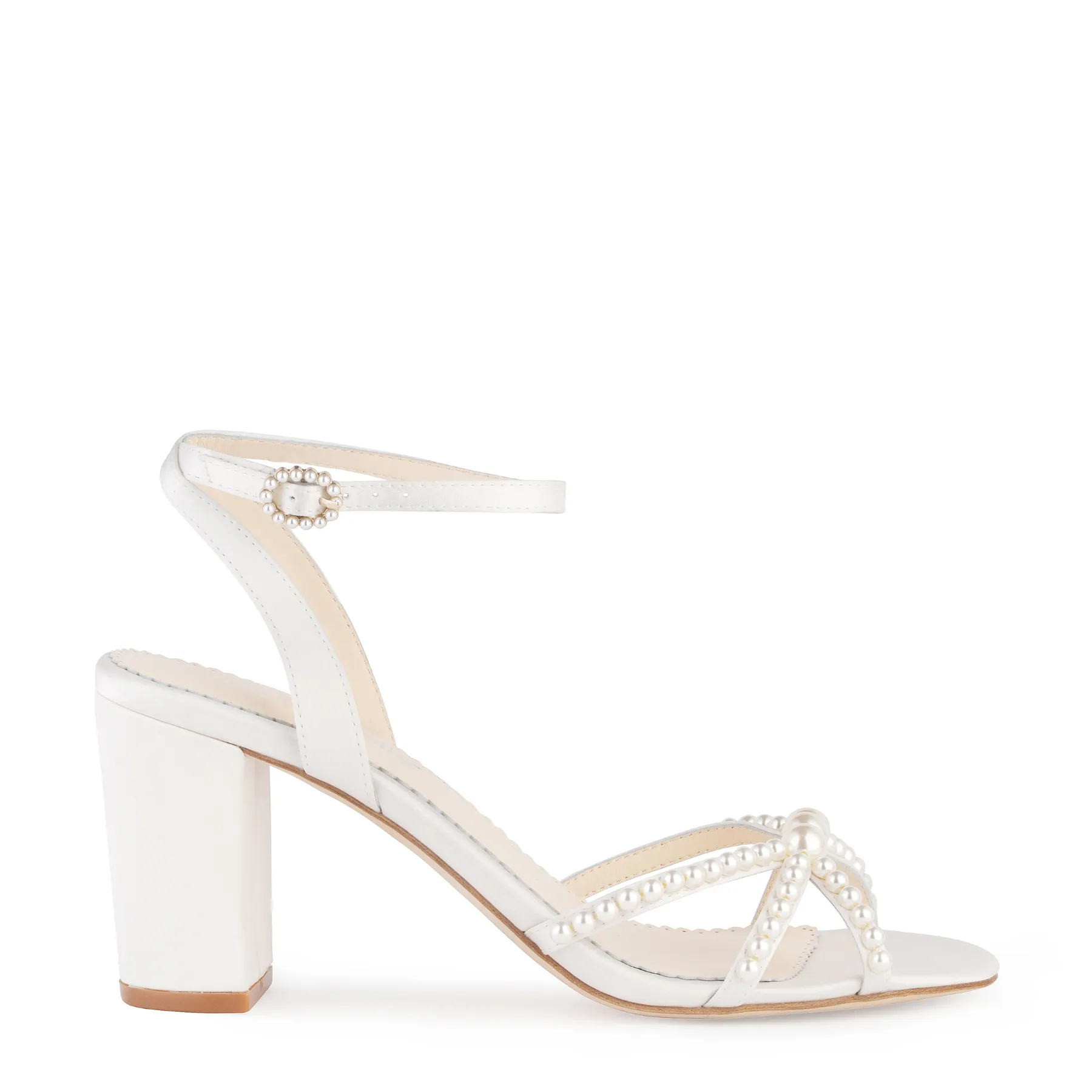 Lilia - Ivory Open-Toe Strappy Pearl Block Heels