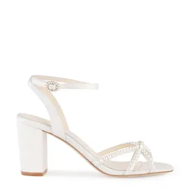 Lilia - Ivory Open-Toe Strappy Pearl Block Heels