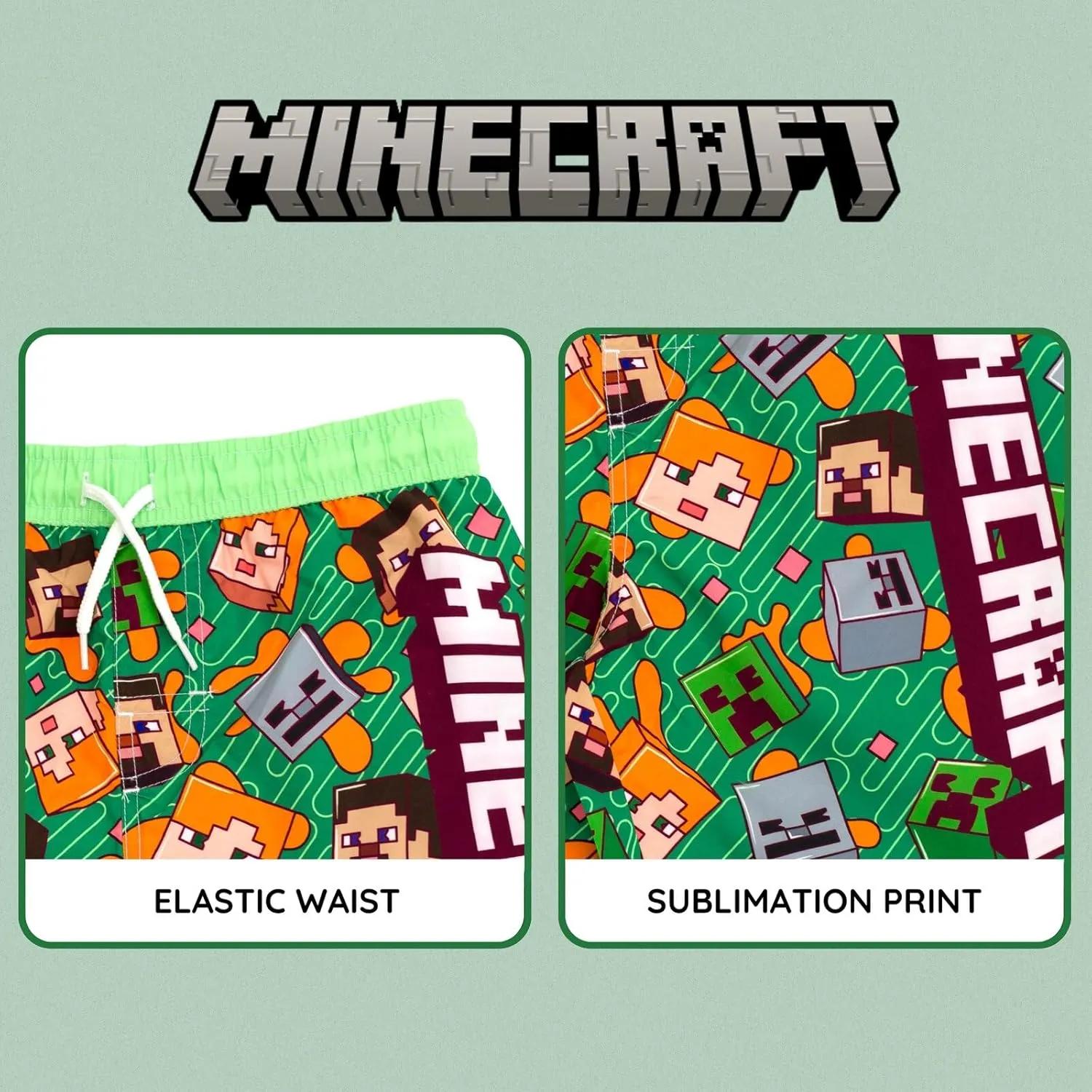 Minecraft UPF 50  Swim Trunks Bathing Suit Toddler to Big Kid Sizes (4T - 18-20)