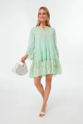 Mint Mosaic Print Flared Sleeve Dress
