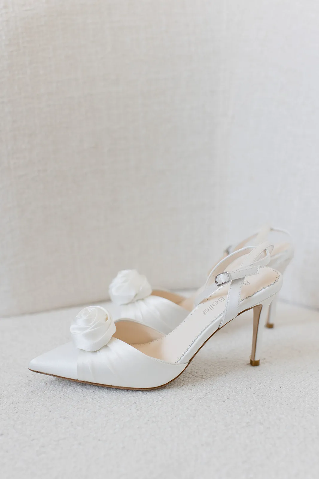Noelle - Ivory Pointed Toe Rosette Ivory Flower Heels