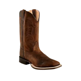 Old West Mens Broad Square Toe Brown Leather Cowboy Boots