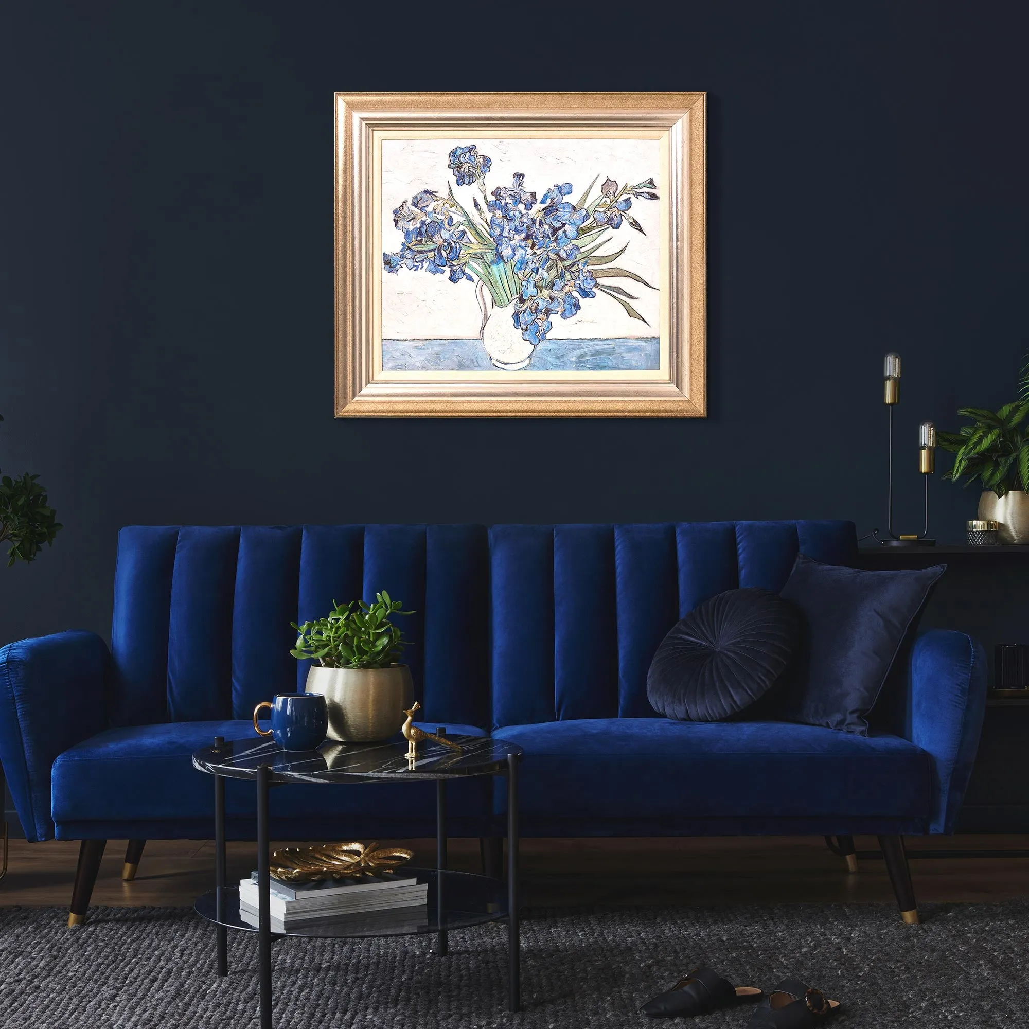 Ornate Framed Blue Irises Canvas Print by Vincent van Gogh 31.5" x 27.5"