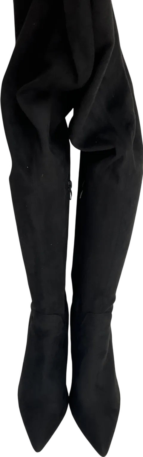 PrettyLittleThing Black Wide Fit Point Toe Over The Knee Boots UK 8 EU 41 👠