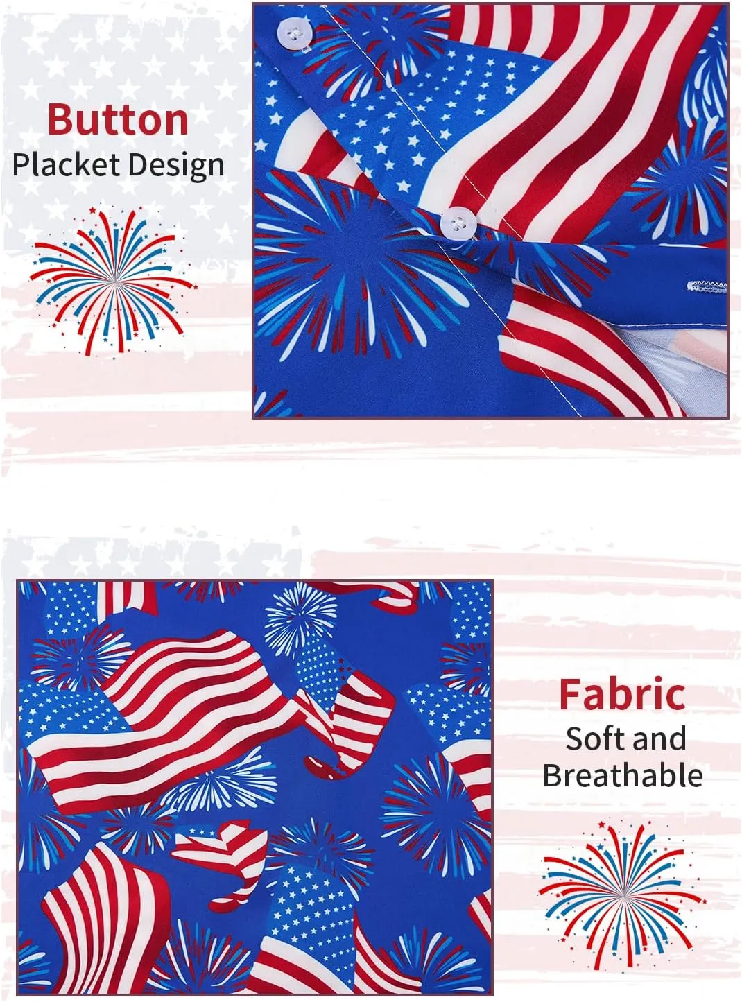 uideazone Mens 4th of July American Flag Patriotic Shirt USA Short Sleeve Button Up Independence Day Shirt M-XXL
