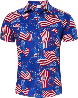 uideazone Mens 4th of July American Flag Patriotic Shirt USA Short Sleeve Button Up Independence Day Shirt M-XXL