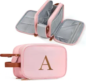 YOOLIFE Travel Toiletry Bag - Toiletry Bag for Women | Large Capacity Personalized Gifts for Women Her Girlfriend Mom Gifts | Travel Accessories Toiletries Water Resistant Dopp Kit Letter A, Pink