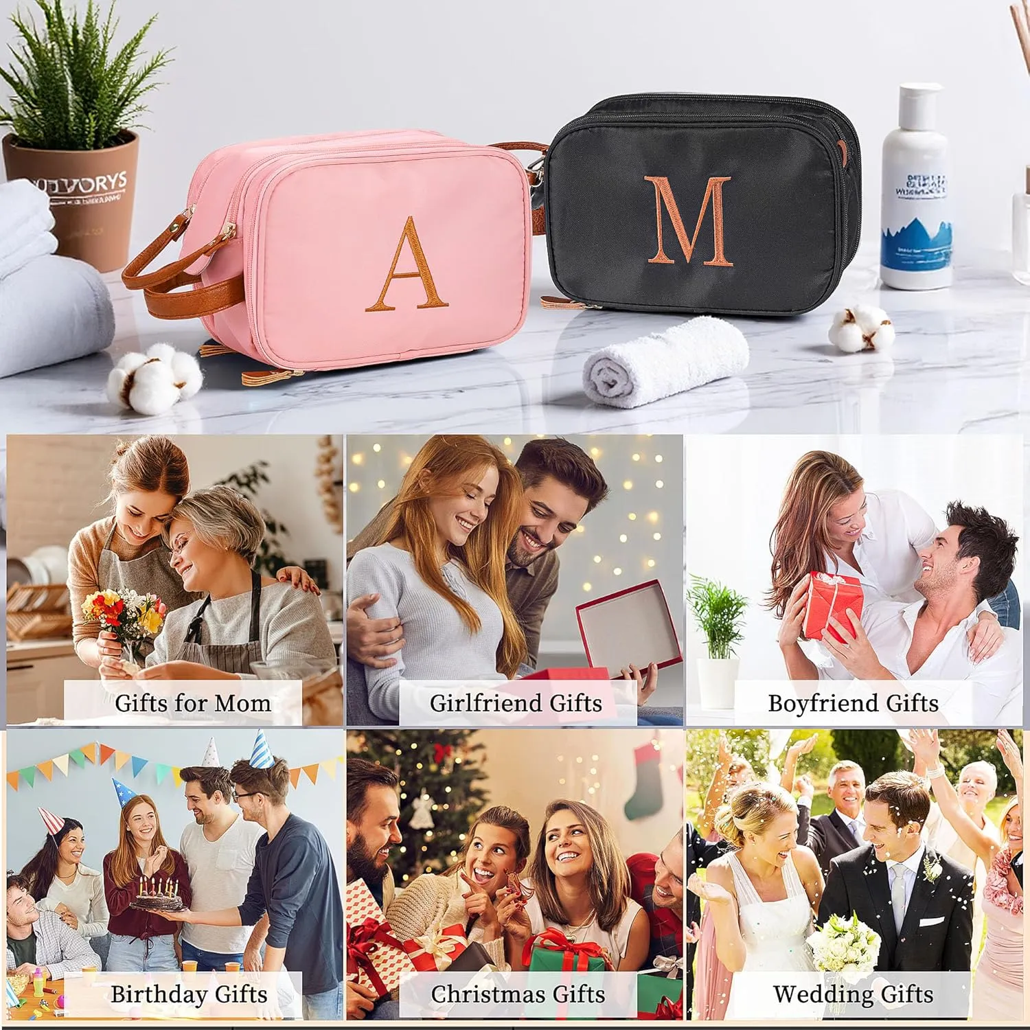 YOOLIFE Travel Toiletry Bag - Toiletry Bag for Women | Large Capacity Personalized Gifts for Women Her Girlfriend Mom Gifts | Travel Accessories Toiletries Water Resistant Dopp Kit Letter A, Pink
