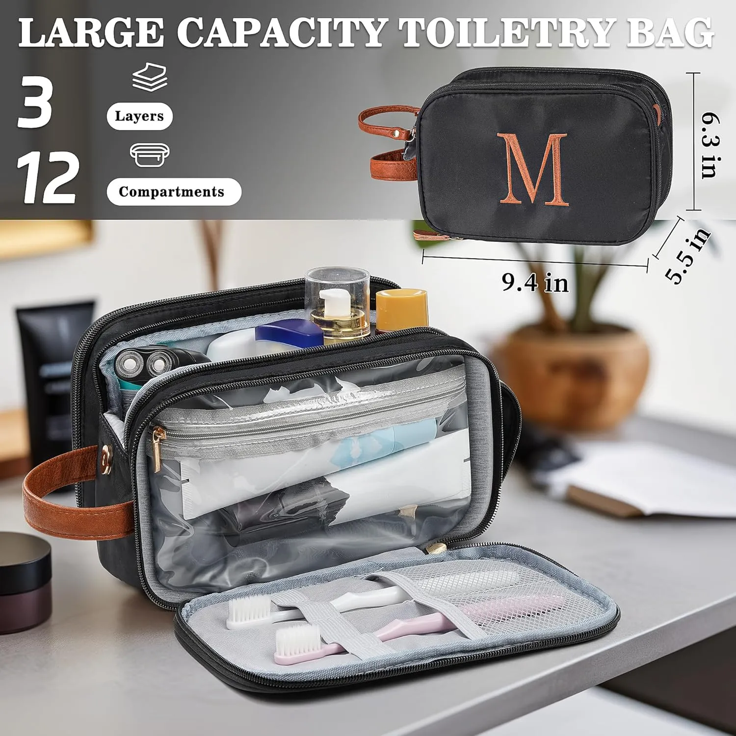 YOOLIFE Travel Toiletry Bag - Toiletry Bag for Women | Large Capacity Personalized Gifts for Women Her Girlfriend Mom Gifts | Travel Accessories Toiletries Water Resistant Dopp Kit Letter A, Pink